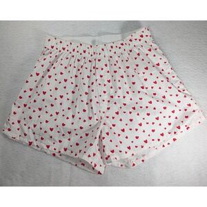 Lake Pajamas Women White Red Heart Poplin Pajama Shorts Cotton Sleepwear Medium